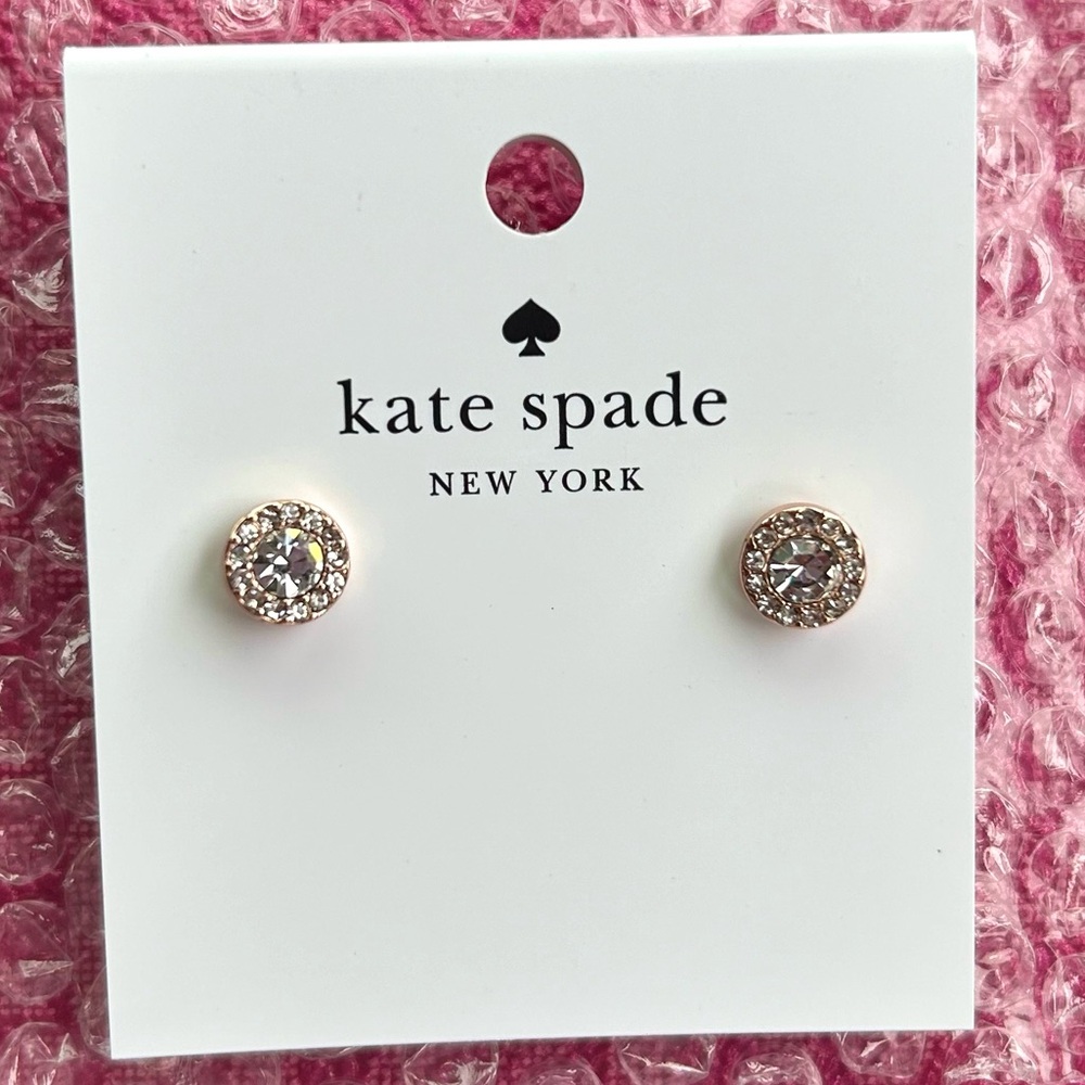 NWT KATE SPADE ROSE GOLD “You’re A Gem Pave Halo” EARRINGS STUDS 🩷💛🤍
